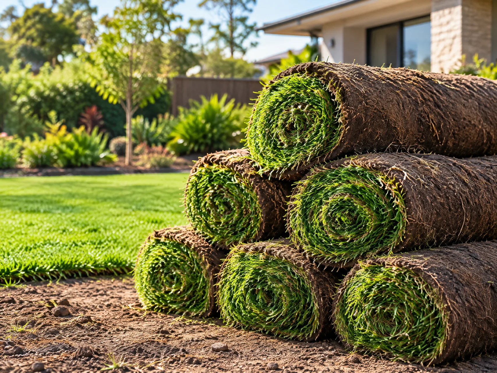 Fresh natural turf rolls ready for supply